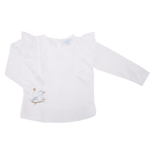 Cargar imagen en el visor de la galería, Blusa Blanca con Vuelos y Pajarito bordado a mano