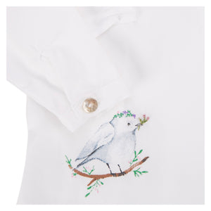 Blusa Blanca con Vuelos y Pajarito bordado a mano