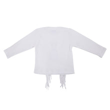 Cargar imagen en el visor de la galería, Polera Niña Blanca con flecos y Virgen bordada a mano