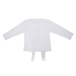 Polera Niña Blanca con flecos y Virgen bordada a mano