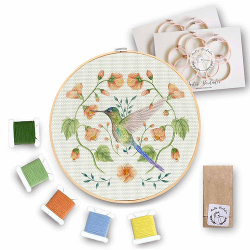 Mini Kit para bordar Colibrí Silfo Celeste