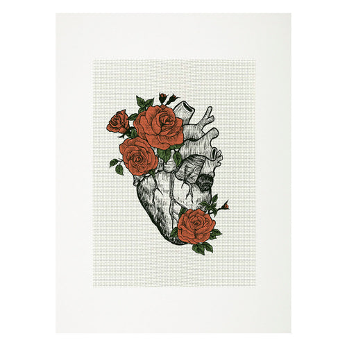 Lienzo para bordar Corazón Flor
