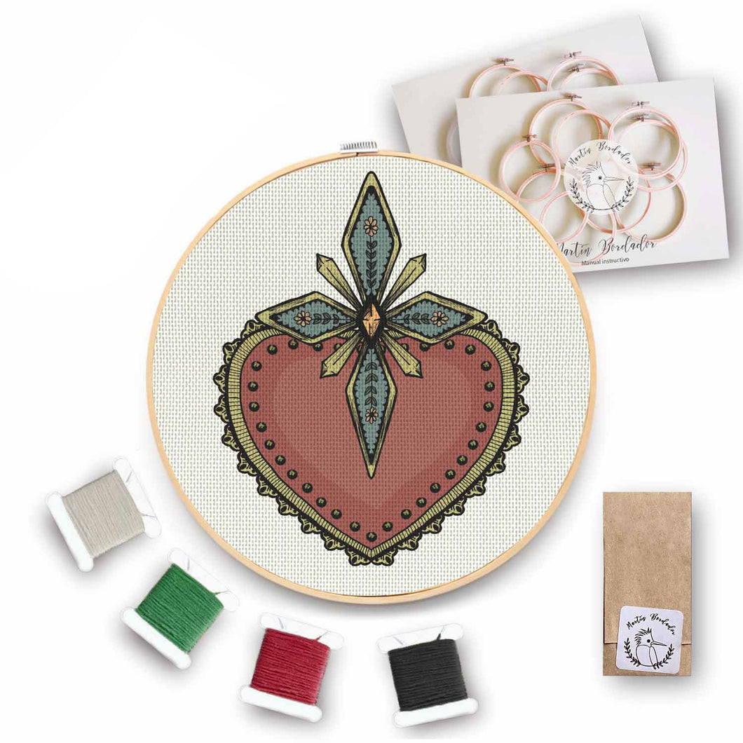 Mini Kit para bordar Corazón Ornamento